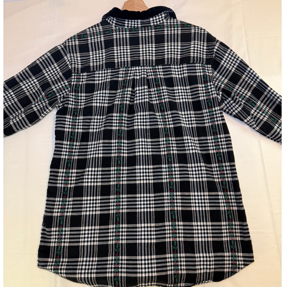 Vintage Basic Editions Holiday Plaid Shirt Velvet Collar Holly Embroidery M - Picture 7 of 7